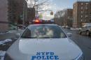 A NYPD patrol vehicle is seen near the Marcy Houses public housing development in the Brooklyn borough of New York