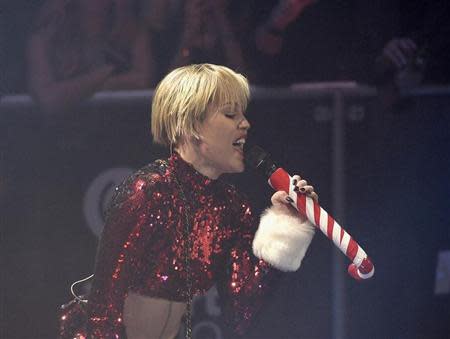 Miley Cyrus performs during KIIS FM&#39;s Jingle Ball concert at the Staples Center in Los Angeles, California