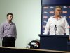 Denver Broncos Vice President John Elway, right, introduces wide receiver Wes Welker at a news conference at the NFL football team's headquarters in Englewood, Colo., on Thursday, March 14, 2013. The former New England star receiver and longtime favorite target of Tom Brady signed a two-year deal with the Broncos on Tuesday. (AP Photo/Ed Andrieski)