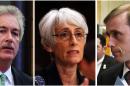 From left, U.S. Deputy Secretary of State William Burns, chief U.S. nuclear negotiator Wendy Sherman and Vice President Joe Biden's top foreign policy adviser Jake Sullivan appear in file photos. The U.S. and Iran secretly engaged in high-level, face-to-face talks in a high stakes diplomatic gamble by the administration that paved the way for the historic deal aimed at slowing Iran's nuclear program. Burns, Sherman and Sullivan were part of the delegation that met with Iranian officials in Oman and elsewhere. (AP Photo/File)