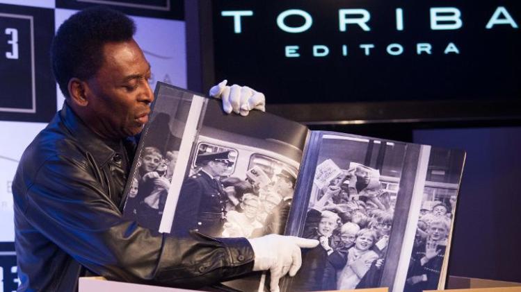 Pele speaks during a press conference regarding the launching of his book "1283" (number which represents the goals he scored in his career), at the Museum of Image and Sound (MIS), in Sao Paulo, Brazil, on October 16, 2013