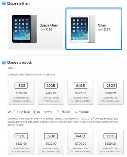 Retina iPad mini 美國售價