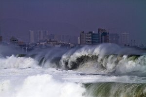 View of the heavy sea in Antofagasta, Chile on July …