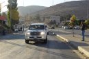 U.N. peacekeeping inspectors leave the Masnaa border crossing between Lebanon and Syria