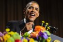 President Obama tells jokes during the White House Correspondents' Association Dinner on April 27.