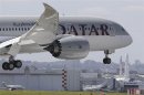 Qatar Airways Boeing 787 Dreamliner lands at Le Bourget airport, one day before the 50th Paris Air Show