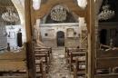 Debris lie inside a damaged church in Mar Bacchus Sarkis monastery, in Maloula village, northeast of Damascus