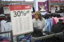 Giselle Basurto, of Mexico, shops at Kmart, Thursday, Nov. 27, 2014, in New York. Millions of customers are expected to shop on Thanksgiving Day as many retailers remain open on a day traditionally reserved for spending time with family. (AP Photo/John Minchillo)