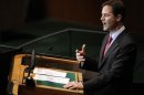 Britain's Deputy Prime Minister Clegg addresses the 65th United Nations General Assembly at U.N. headquarters in New York