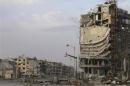 Damaged buildings are pictured in the besieged area of Homs