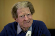 British scientist John Gurdon speaks during a news conference in London, Monday, Oct. 8, 2012. Gurdon and a Japanese scientist, Shinya Yamanaka, won the Nobel Prize in physiology or medicine on Monday for discovering that ordinary cells of the body can be reprogrammed into stem cells, which then can turn into any kind of tissue — a discovery that may led to new treatments. (AP Photo/Matt Dunham)