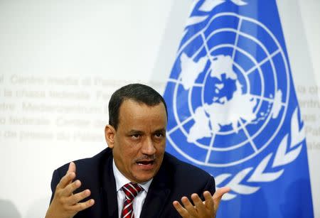 U.N. Secretary-General Special Envoy Ismail Ould Cheikh Ahmed speaks to media after the Yemen peace talks in Switzerland in Bern