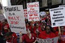 Chicago teachers take over the streets outside the headquarters of Chicago Public Schools in Chicago