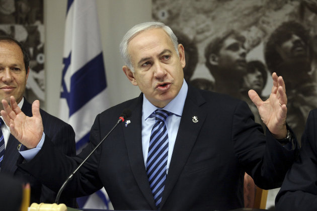 Israeli Prime Minister Benjamin Netanyahu heads a special cabinet meeting marking  'Jerusalem Day' in the Ammunition Hill  memorial in Jerusalem, Sunday, May 20, 2012. 'Jeruslem Day' marks the anniver