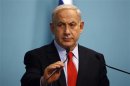Israel's Prime Minister Netanyahu delivers a statement at his office in Jerusalem