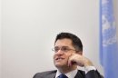 The president of the United Nations General Assembly, Jeremic of Serbia, speaks during an interview at the United Nations Headquarters in New York