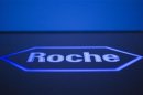 Logo of Swiss pharmaceutical company Roche is pictured in Rotkreuz