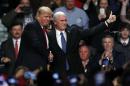 President-elect Donald Trump and Vice President-elect Mike Pence react to supporters during a rally, Thursday, Dec. 8, 2016, in Des Moines, Iowa. (AP Photo/Charlie Neibergall)