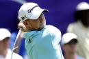 Daniel Berger watches his tee shot on the first tee in the third round of the FedEx St. Jude Classic Golf Tournament, Saturday, June 11, 2016, in Memphis, Tenn. (AP Photo/Rogelio V. Solis)